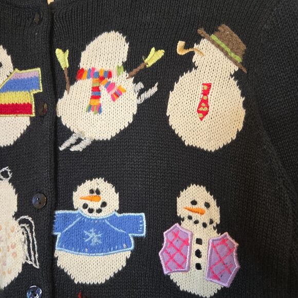 Susan Bristol Womens Cardigan Size Small Vintage Hand Embroidered Winter Snowman - Picture 8 of 15